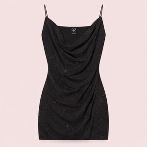 NWT Windsor Black Shine Glitter Spaghetti Strap Mini Slip Dress
